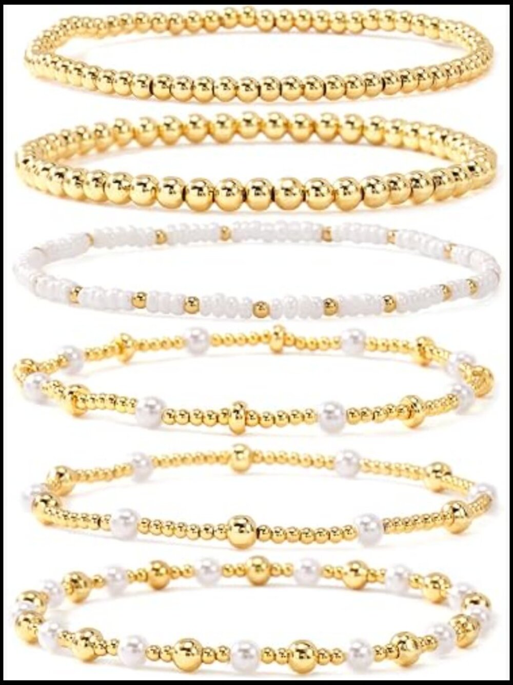 Gold Cross Stackable Beaded Bracelet Set Handmade Dainty Stretch Friendship Gift